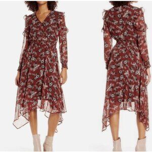 Sam Edelman Rust Fanciful Flower Midi Sleeve Maxi Dress Size 10 New